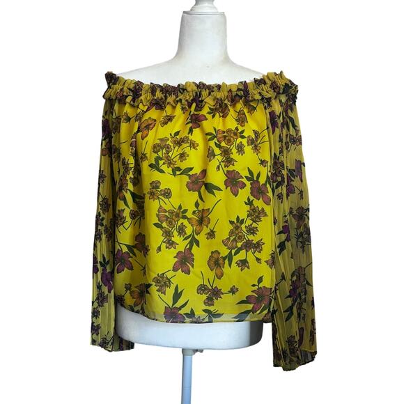 Scripted Yello Floral Off Shoulder Blouse Boho Made in USA medium - Picture 6 of 8